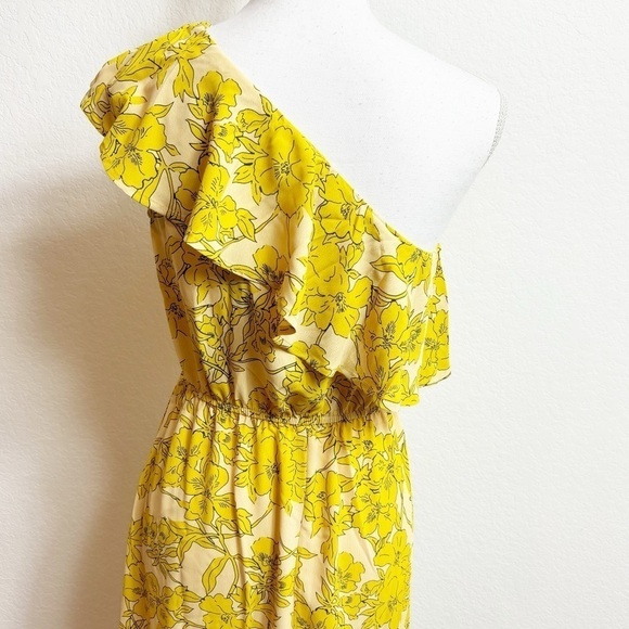 CUPSHE YELLOW FLORAL PRINT ONE  SHOULDER WOMEN SUMMER DRESS SIZE XS BRAND NEW - Picture 5 of 11